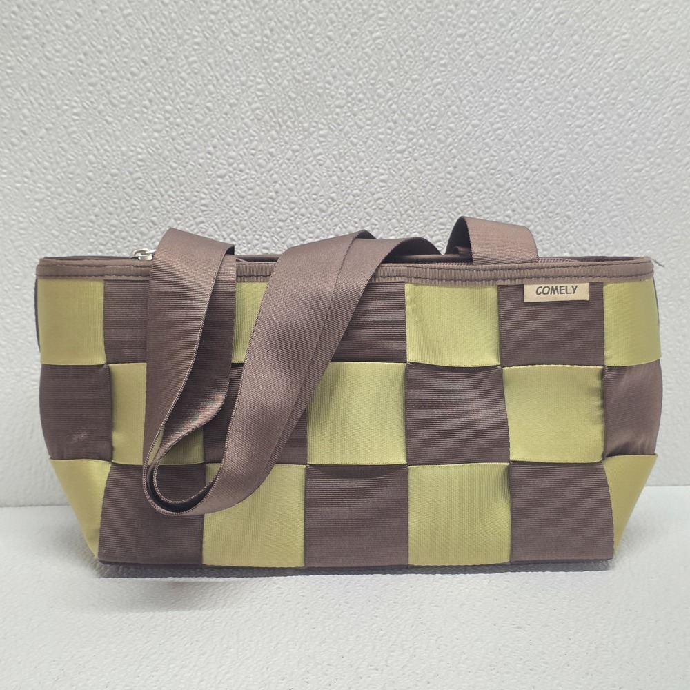 Comely Seatbelt Purse Brown Lime Green Shoulder Bag Novelty